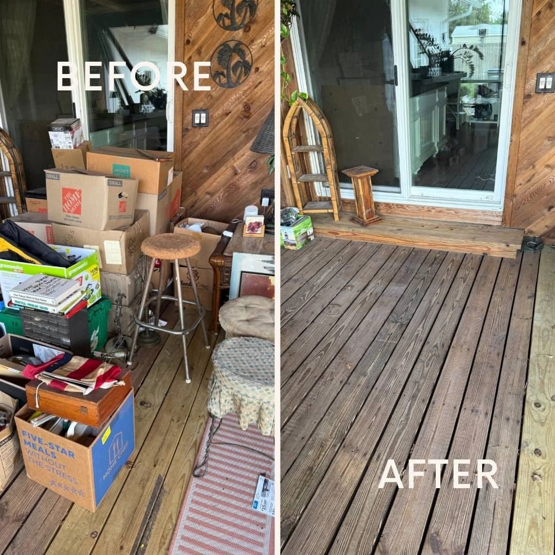 Antes y después: un porche lleno de cajas, despejado